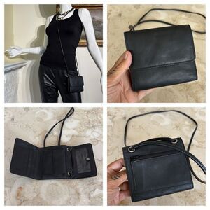 Delane Black Leather Tri-Fold Wallet Crossbody